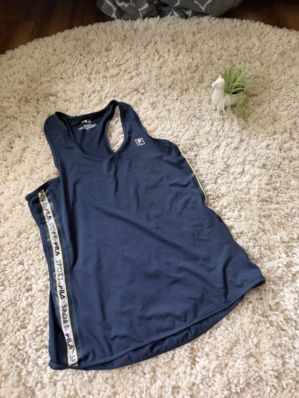 Lightweight FILA Women's Navy Racerback gym sporty Tank Top with Branded Side T - Picture 2 of 6
